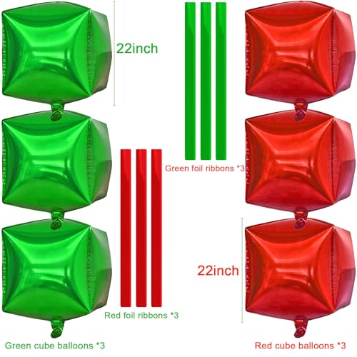 VHUWE Christmas Gift Balloons X 6 - 22 Inch Red & Green Foil Balloons for Holiday Decorations