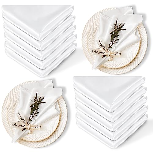 12-Pack Satin Cloth Napkins, 17x17 Inch White Washable Table Napkins