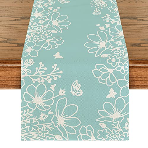 Artoid Mode Blue Bloom Flowers Spring Table Runner 13x120 Inch Home Decor