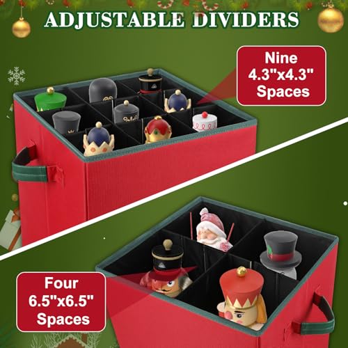 Christmas Nutcracker & Figurine Storage Box with Adjustable Dividers, Holiday Decor Organizer