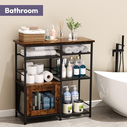 Rustic Farmhouse Coffee Bar Cabinet with Storage and Mesh Shelf