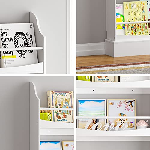 Wall-Mounted Montessori Kids Bookshelf - 4-Shelf Wooden Book Rack, White