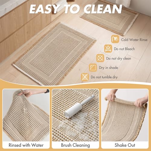 MIULEE Waffle Bathroom Rugs Set of 2 - Brown & Cream Boho Bath Mat