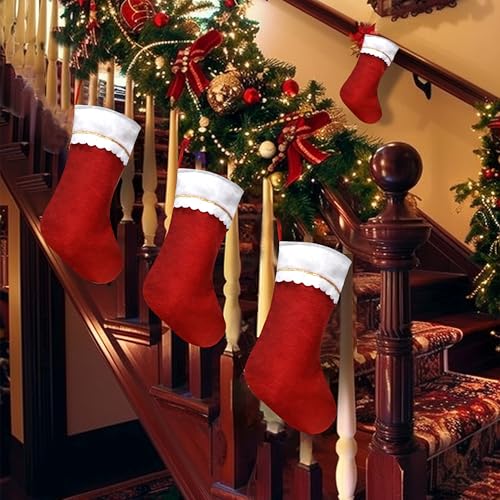 MNKXL 12 Pack Christmas Stockings - Large 19 Inch Red Felt Bulk Set with Gold Trim for Holiday Decor
