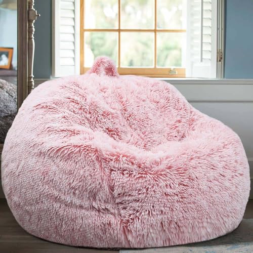 Fluffy Faux Fur Bean Bag Chair Cover - Stuffed Animal Storage Organizer