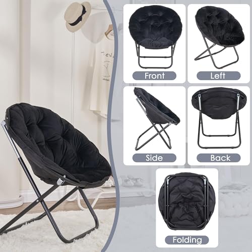 Faux Fur Saucer Chair, Foldable Moon Chair for Bedroom and Dorm