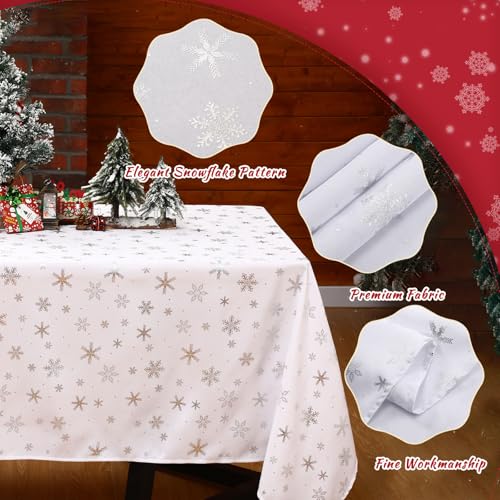 Mixweer White Winter Snowflake Christmas Tablecloth 60 x 108 Inches Washable Spillproof Holiday Decor