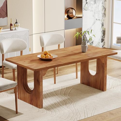 71-Inch Rectangular Dining Table, Rustic Brown Wood Kitchen Table for 8