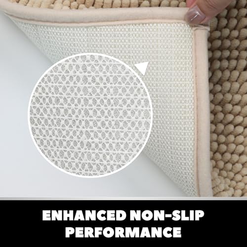 3-Piece Chenille Bath Rug Set, Soft Absorbent Non-Slip Bathroom Mat, Beige
