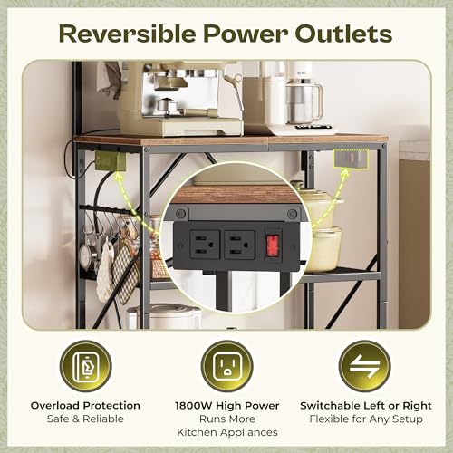 4-Tier Kitchen Bakers Rack with Power Outlet, Microwave Stand & Coffee Bar