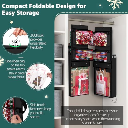 Hanging Wrapping Paper Organizer Over Door Gift Wrap Storage Bag