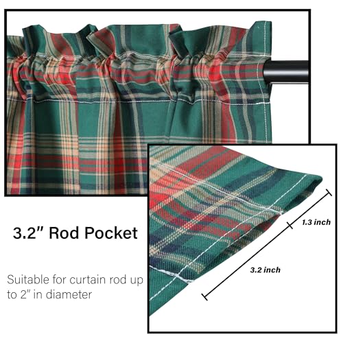 28x36 Inch Green & Red Scottish Tartan Lace Trim Tier Curtains Pack of 2 - Rustic Gingham Cafe Half Small Windows
