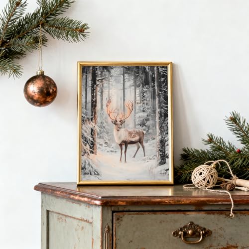 WINDVALE Santa & Reindeer Print Set – 6x8x10 Rustic Christmas Wall Art 8x10, Unframed