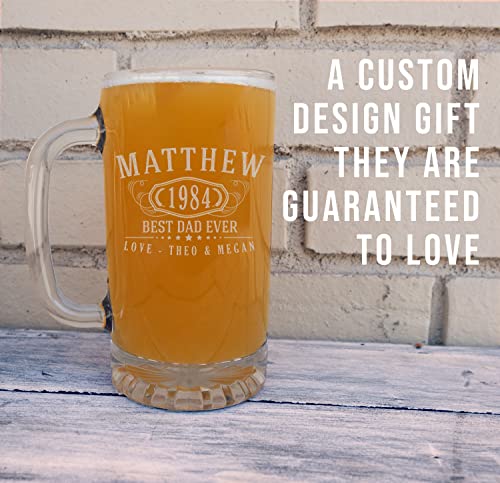 Personalized 16oz Clear Beer Mug - Custom Engraved Gift for Men & Dad