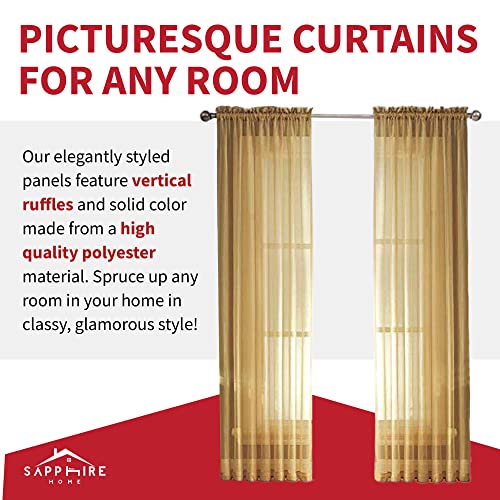 Gold Sheer Curtains Set - 84 Inch Light Filtering Drapes, 2 Panels
