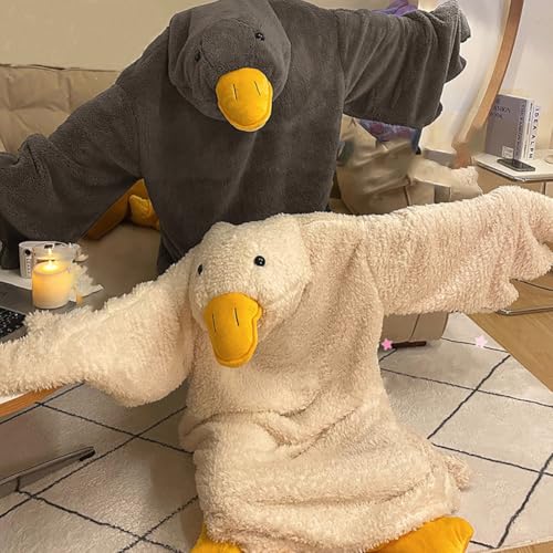 Oversized Wearable Goose Blanket Hoodie with Feet Warmers for Adults & Kids