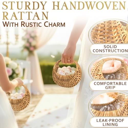 Set of 2 Rattan Flower Girl Baskets with Handles - 6.3-Inch Wicker Baskets