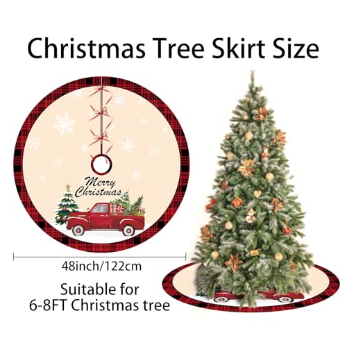 48 Inch Red Truck Christmas Tree Skirt - Holiday Decor for Indoor & Outdoor Use