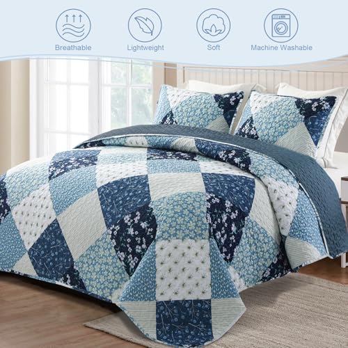 Reversible Boho Quilt Set - Full Size Floral Patchwork Bedding