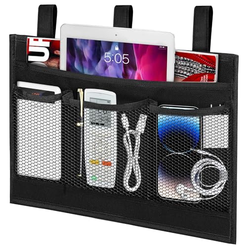Bedside Caddy Storage Organizer - 4-Pocket Hanging Bed Organizer, Black
