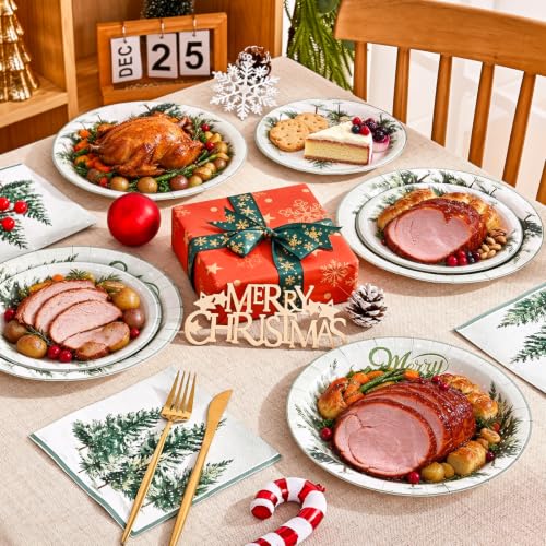 Christmas Disposable Paper Plates & Napkins Set - Heavy Duty Holiday Partyware