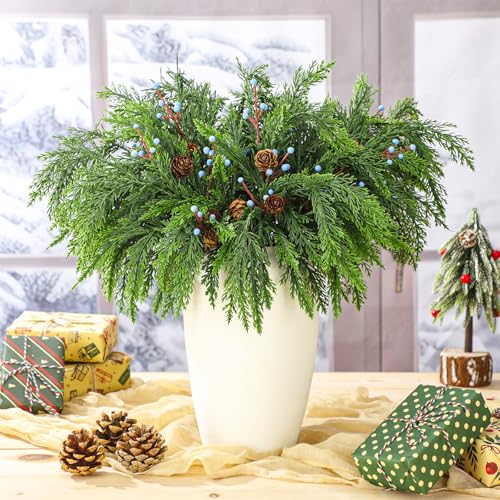 Giegxin 12 Pcs 16 Inch Artificial Juniper Pinecones Berries Christmas Decor