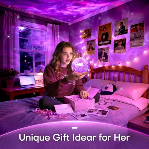 3-in-1 Ocean Wave & Sunset Projector Lamp - Crystal Glass & Wood Base RGB Light