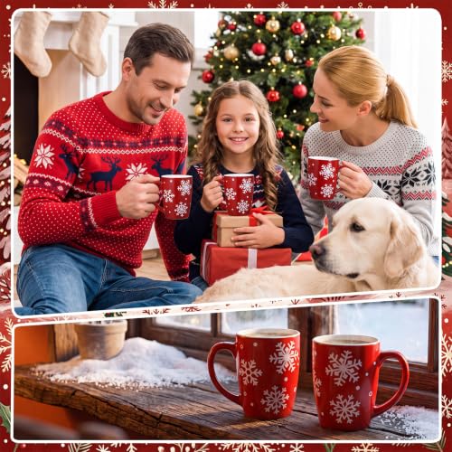 Bokon 4-Piece 12oz Snowflake Ceramic Mugs Set, Red