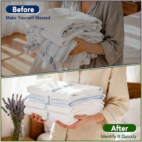 20-Pack Elastic Bed Sheet Organizer Bands with Printed Size Labels