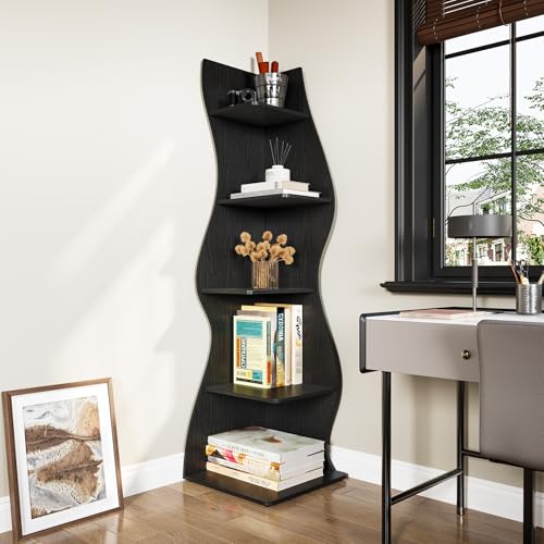5-Tier Corner Bookshelf, Wavy Wall Storage Rack for Small Spaces