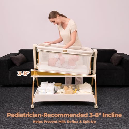 3-in-1 Baby Bassinet Bedside Sleeper - Portable Rocking Crib with Mattress