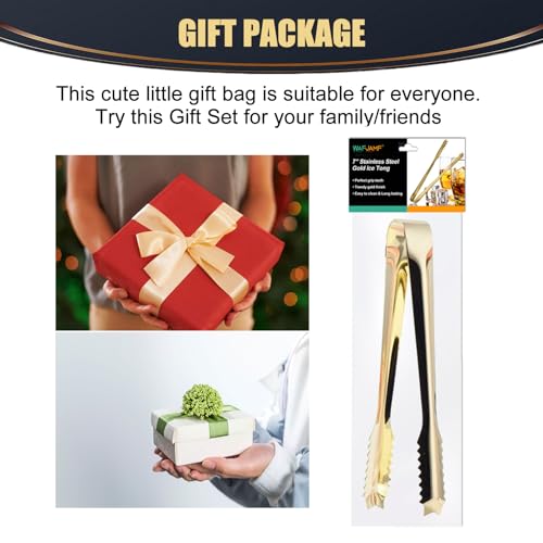 Gold Ice Tongs 7'' Stainless Steel Serving Ice Clamps for Bar & Kitchen