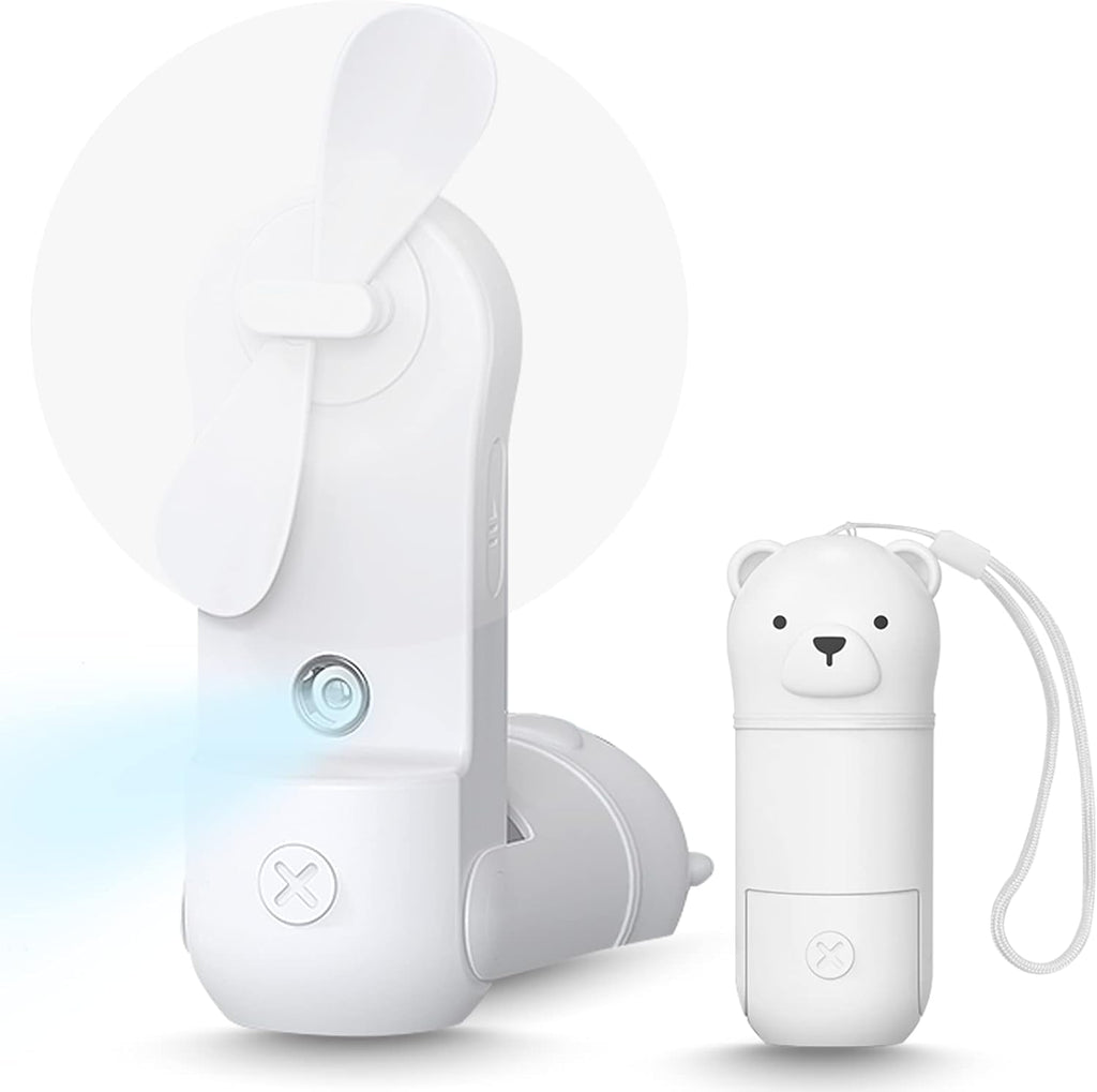 Skiennix Portable Misting Fan - Mini Handheld Fan with Rechargeable Battery & 3 Speed Settings | White