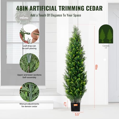 48-Inch Artificial Cedar Topiary Trees, 2-Pack UV-Resistant Faux Plants
