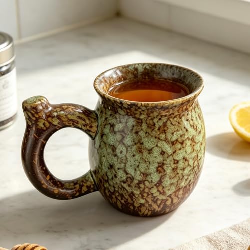 Green1 Handcrafted Ceramic Coffee Mug 13oz - Retro Tea Cup, Dishwasher & Microwave Safe, Gift for Coffee Lovers