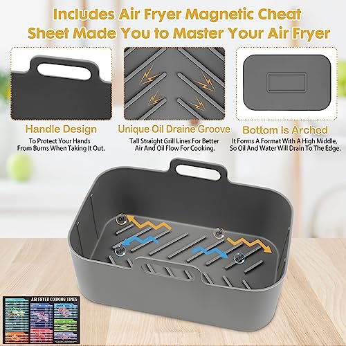 ZXZMZT Reusable Silicone Air Fryer Liners 10QT Grey - 8.46 x 5.9 inch, 2 Pack for Ninja DZ550/DZ401