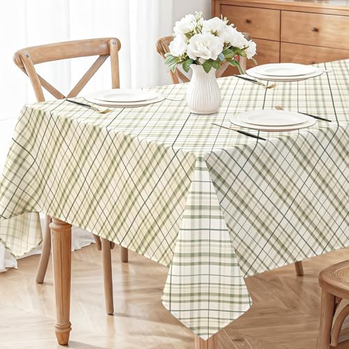 DWCN Checkered Tablecloth 60 x 84 Inch Rectangular Sage Green & White - Waterproof