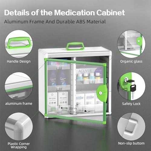 Lockable Medicine Cabinet with 5 Trays - Wall Mounted & Portable Lock Box