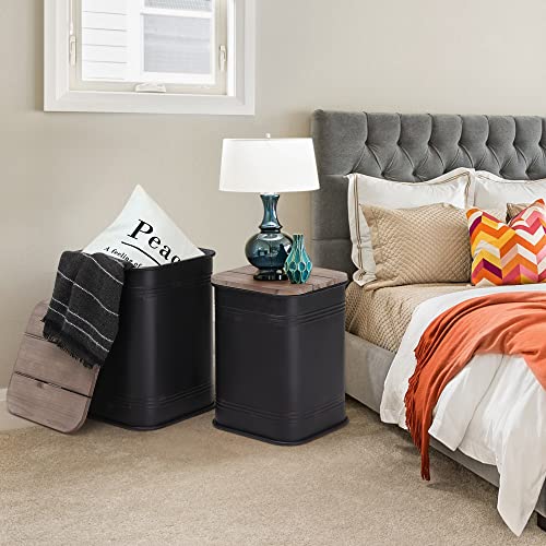 Farmhouse Galvanized Metal Storage Side Table Set - Nesting Barrel Stools