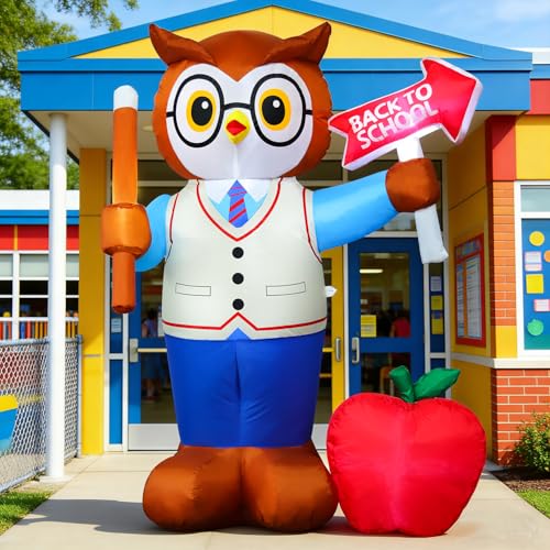 5FT Back to School Inflatable Professor Owl - LED Blow Up Yard Decor