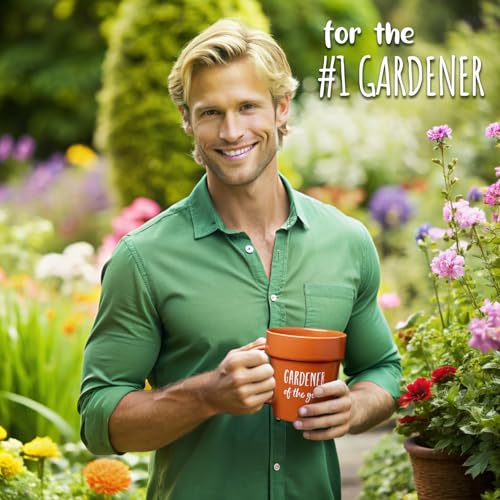 VELENTI Gardener Coffee Mug with Shovel Spoon - Funny Plant Pot Design, 320ml - Gift for Gardener, Mom, Dad, Nature Lover