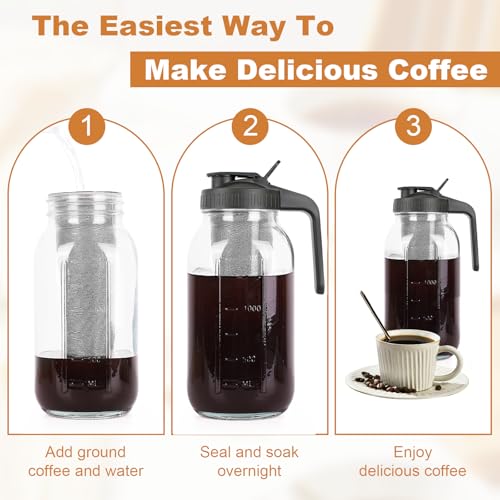 64 oz Cold Brew Coffee Maker - Glass Mason Jar Pitcher with Filter