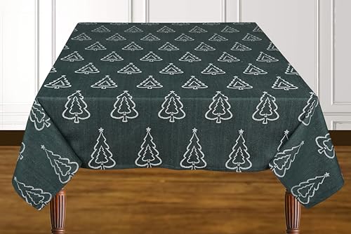 Urban Villa Cotton Tablecloth 60x84 Inch with Jacquard Tree Pattern – Green, 6-8 Seat
