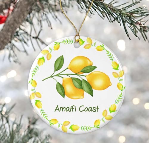 Amalfi Coast Ceramic Ornament - Printed on Both Sides, Lemons Italy Souvenir