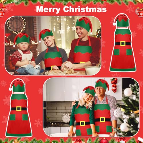 Handepo 12 Sets Christmas Apron and Hat Elf Costume Kit for Adults Women Red Classic