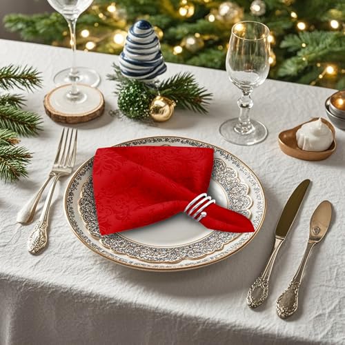 SASTYBALE Red Christmas Jacquard 20x20 In Napkins – Set of 4, Reusable Polyester
