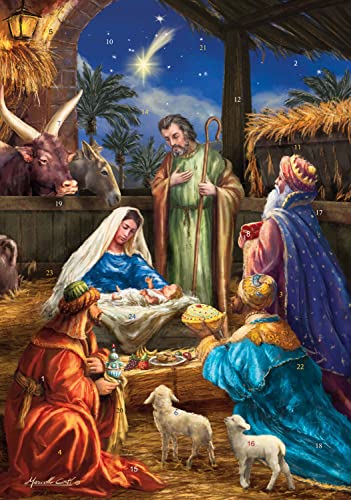 Vermont Christmas Company Advent Calendar with Bible Nativity Story - Countdown to Christmas, 8.25x11.75 inches, Glitter Highlights