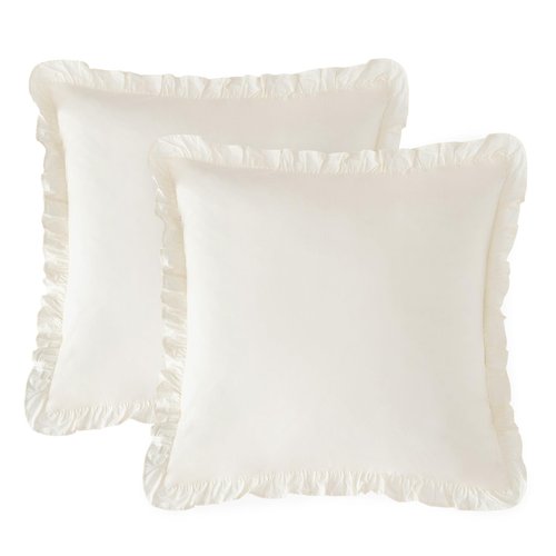 100% Washed Cotton Euro Shams with Ruffle, 2 Pack 26" x 26" Cotton Euro Sham Pillow Covers, No Insert, Ultra Soft Decorative Farmhouse Bedding for Bed Sofa, Cannoli Cream
