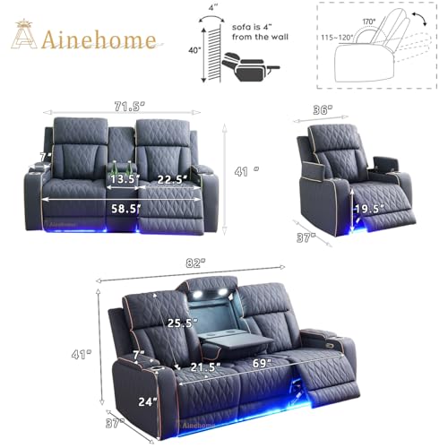 3-Piece Power Recliner Sofa Set with LED Lighting, USB & Storage Console