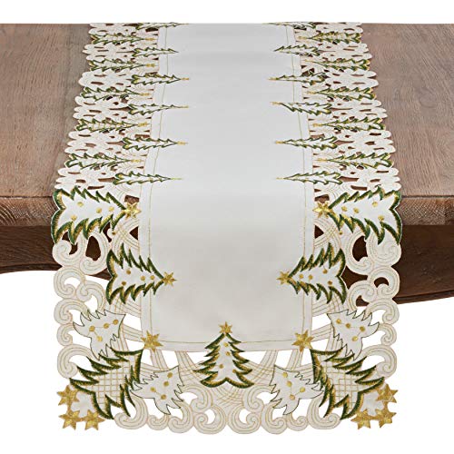 Saro Lifestyle Pandoro Ivory Christmas Tree Runner 16 x 90 Polyester